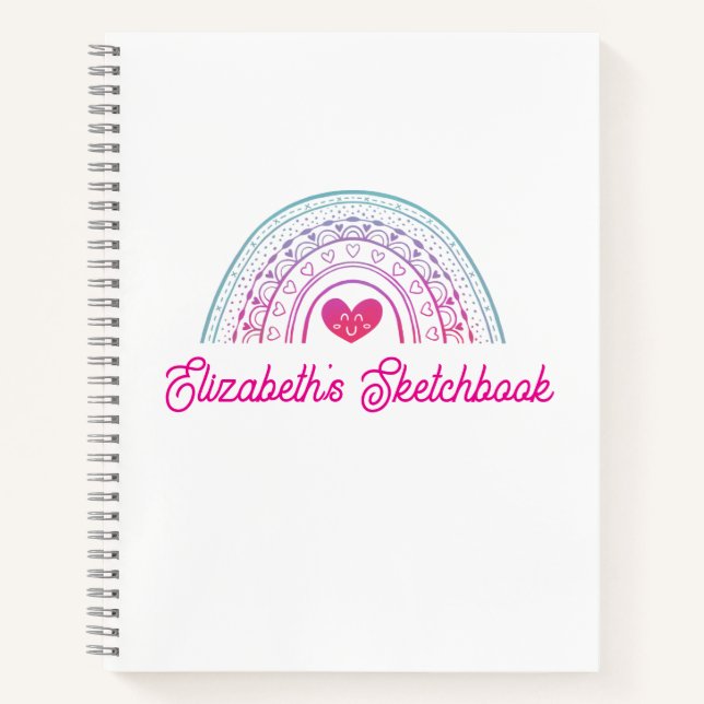 Süßes rosa Boho-Regenbogen-Mädchen-Skizzenbuch Notizbuch (Vorderseite)