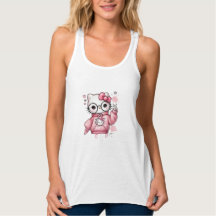 Süßes rosa Cartoon-Katzen-Brillen-T-Shirt
