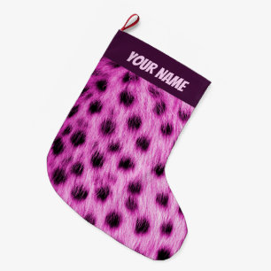 Süßes rosa Cheetah-Fell-Optik mit Ihrem Namen Großer Weihnachtsstrumpf