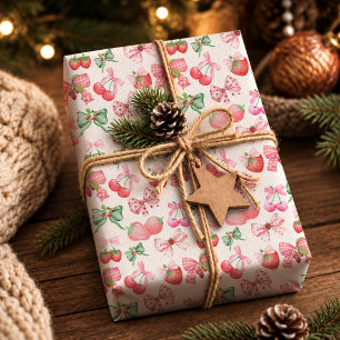 Süßes Rosa Coquette Erdbeer Muster Geschenkpapier