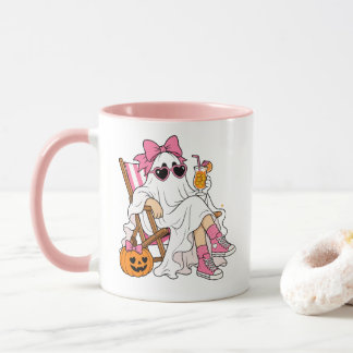 Süßes Rosa Coquette-Geist-Strand-Halloween Tasse