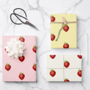 Süßes rosa cremeweißes Erdbeermuster  Geschenkpapier Set