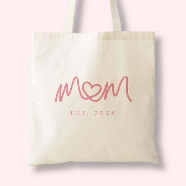 Süßes Rosa einfaches Skript Herz Mutter Gegründet  Tragetasche (Cute Pink Simple Script Heart Mom Established Est Tote Bag)