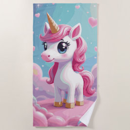 Süßes rosa Einhorn-Cartoon – Kawaii Fantasy-Kunst Strandtuch