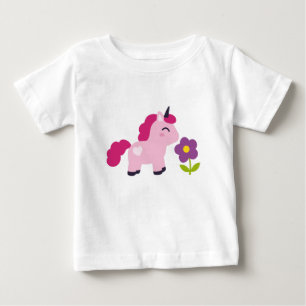 Süßes rosa Einhorn mit einer Blume Baby T-shirt