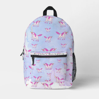 Süßes rosa Einhorn-Muster personalisierter Name Bedruckter Rucksack