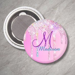 Süßes rosa Einhorn Regenbogen Glitter Tropfen Mono Magnet
