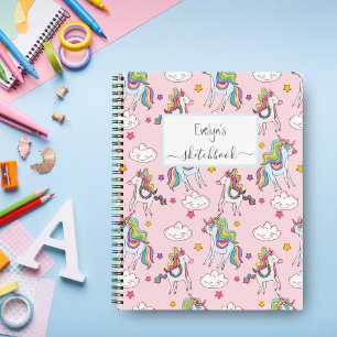 Süßes Rosa Einhorn Regenbogen Skizzenbuch Dein Nam Notizbuch