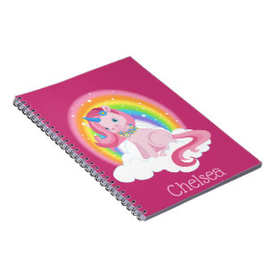 Süßes Rosa Einhorn und Regenbogen Personalisiert Notizblock