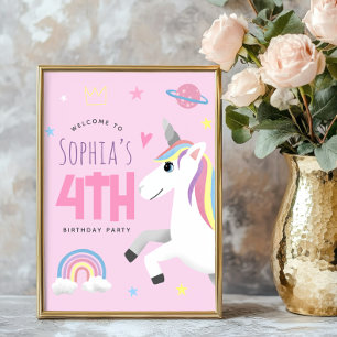 Süßes Rosa Einhorn Willkommensschild für Mädchen Poster