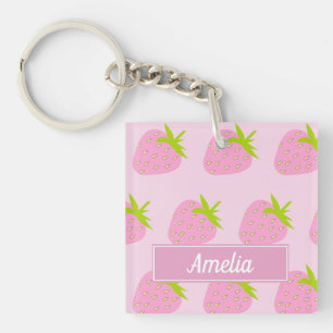 Süßes Rosa Erdbeermuster Personalisiert Schlüsselanhänger