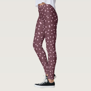 Süßes rosa Errötungs-Herzmuster auf Burgunderrot Leggings