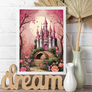 Süßes Rosa Fantasie-Schloss Poster