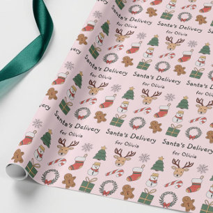 Süßes Rosa Festliches Kinder Weihnachts Feiertags Geschenkpapier