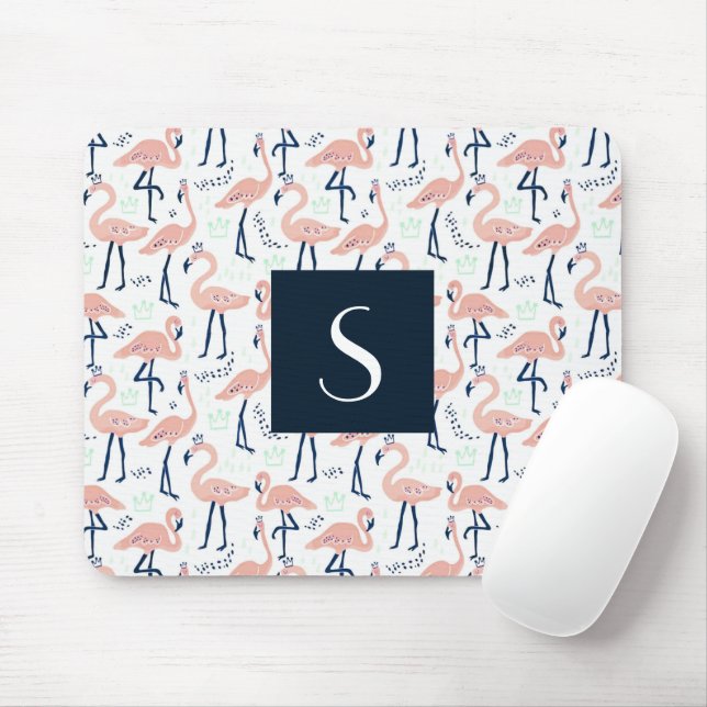Süßes rosa Flamingo-Monogramm Mousepad (Mit Mouse)