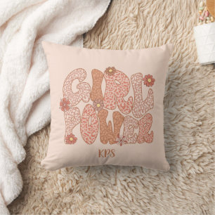 Süßes rosa florales Mädchen-Power-Monogramm Initia Kissen