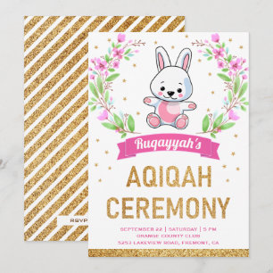 Süßes rosa florales süßes Häschen Kaninchen Aqiqah Einladung