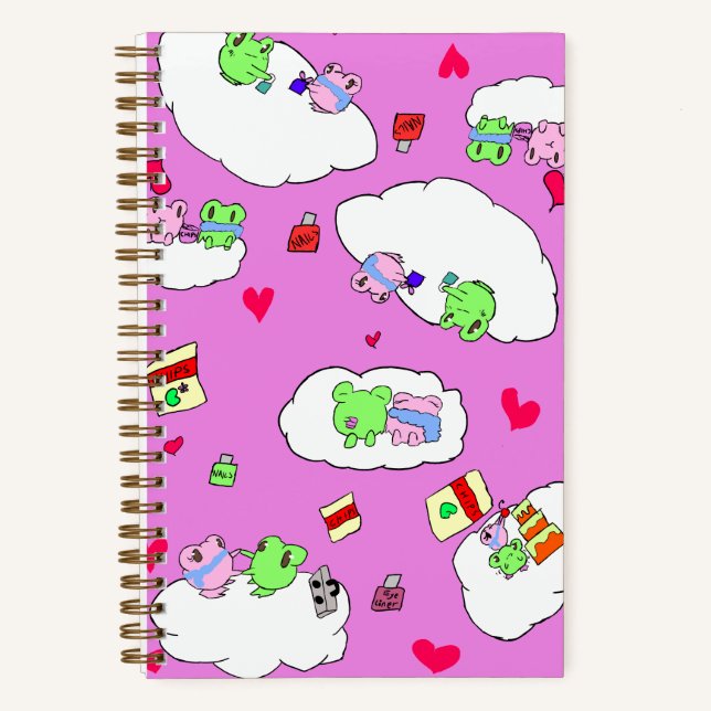 Süßes rosa Frosch-Datum-Muster Notizbuch (Vorderseite)