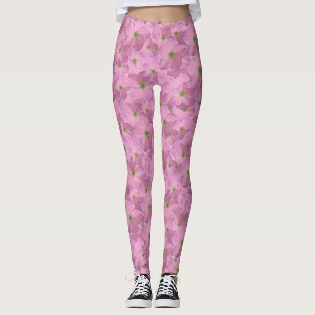 Süßes rosa Garten-Blumen-Muster Leggings (Vorderseite)