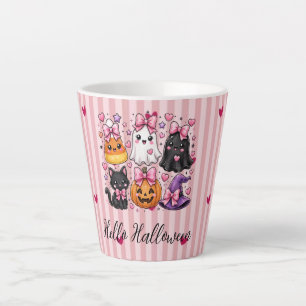 Süßes Rosa Gestreiftes Hallo Halloween Charaktere  Milchtasse