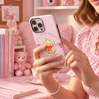 Süßes rosa gestreiftes Häschen Soft iPhone 14 Case