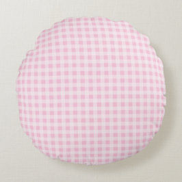Süßes rosa Gingham-Karo Rundes Kissen