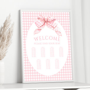 Süßes rosa Gingham-Schleifen-Baby-Shower-Sitzplan Poster