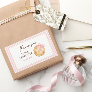 Süßes rosa Gingham zum ersten Geburtstag Rechteckiger Aufkleber