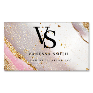 Süßes Rosa Gold Glitter Marmor Achat Monogramm Magnetische Visitenkarte