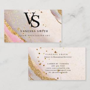 Süßes Rosa Gold Glitter Marmor Achat Monogramm Visitenkarte