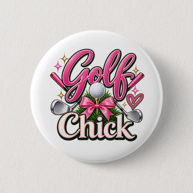 Süßes Rosa Golf-Chick-Design für Golfliebhaber Button (Vorderseite)