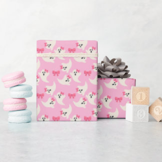 Süßes rosa Halloween mit Geistern und Schleifen Geschenkpapier