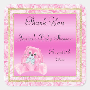 Süßes rosa Häschen Danke Baby Shower Quadratischer Aufkleber