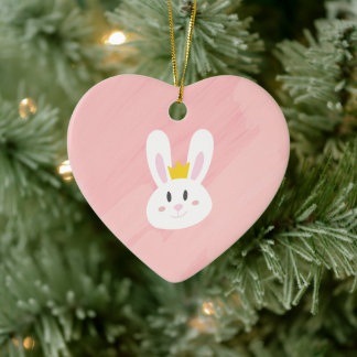 Süßes rosa Häschen-Herz-Ornament Keramik Ornament