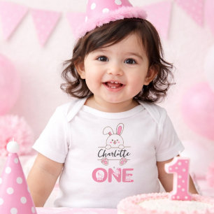 Süßes rosa Häschen Mädchen erster Geburtstag  Baby Strampler