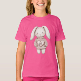 Süßes rosa Häschen mit rosa Pullover und Herz