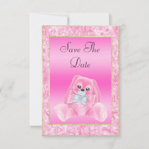 Süßes Rosa-Hasen-Baby-Shower-Einladung Save The Date