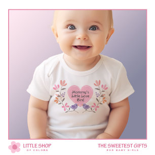 Süßes Rosa Herz Liebesvogel Blumenmuster Baby Strampler