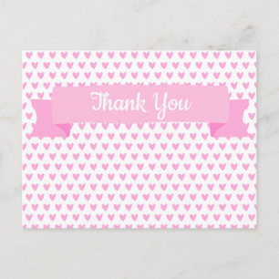 Süßes Rosa-Herzen-Muster Baby Shower Dankeschön Postkarte