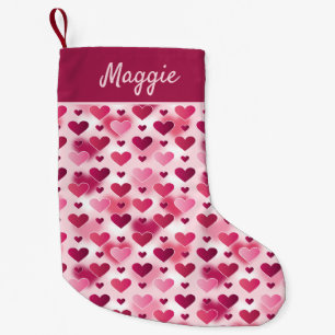 Süßes Rosa-Herzen-Muster mit personalisierbarem Na Kleiner Weihnachtsstrumpf