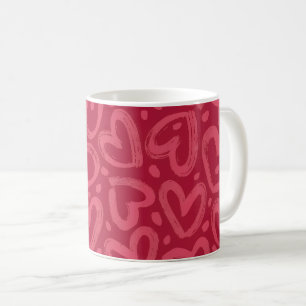 Süßes Rosa-Herzen-Muster Romantischer roter Kaffee Kaffeetasse