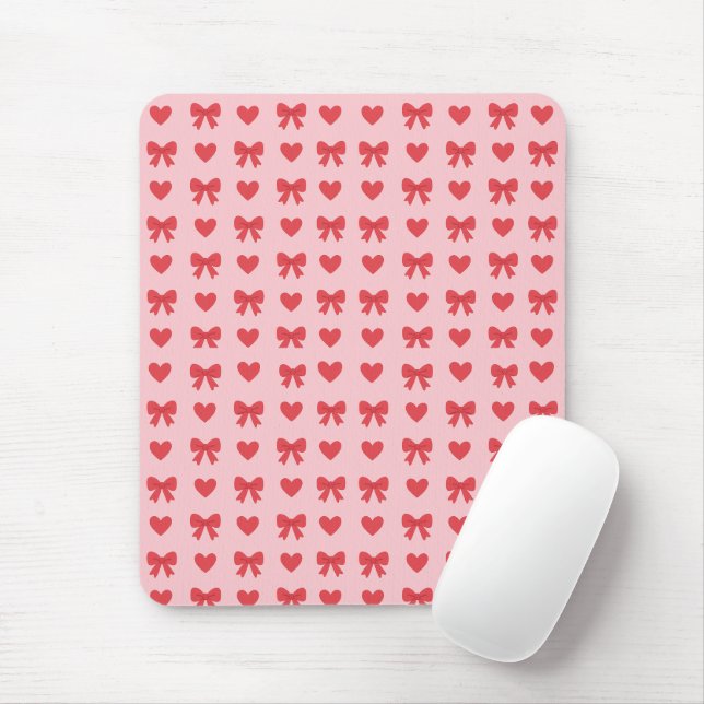 Süßes Rosa-Herzen- und Schleifen-Muster Mousepad (Mit Mouse)