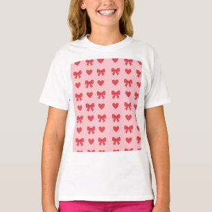 Süßes Rosa-Herzen- und Schleifen-Muster T-Shirt