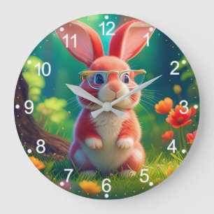 Süßes rosa Kaninchen auf grünem Gras-47567 Große Wanduhr