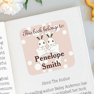 Süßes rosa Kaninchen Dieses Buch gehört zu Bookpla Quadratischer Aufkleber