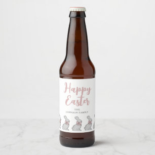 Süßes rosa Kaninchen Frohe Ostern Bierflaschenetikett
