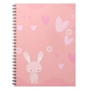 Süßes rosa Kaninchen mit Herzen Illustrationsnotiz Notizblock
