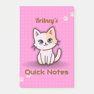 Süßes Rosa Kätzchen Katze Personalisierter Name Post-it Klebezettel