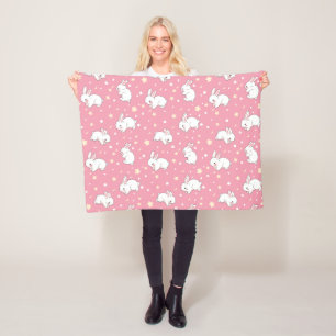 Süßes Rosa Kawaii-Hasen-Doodle Fleecedecke