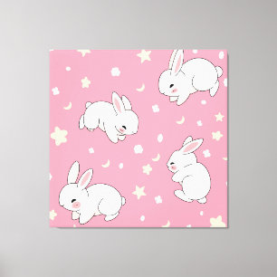 Süßes rosa Kawaii-Hasen-Doodle Leinwanddruck